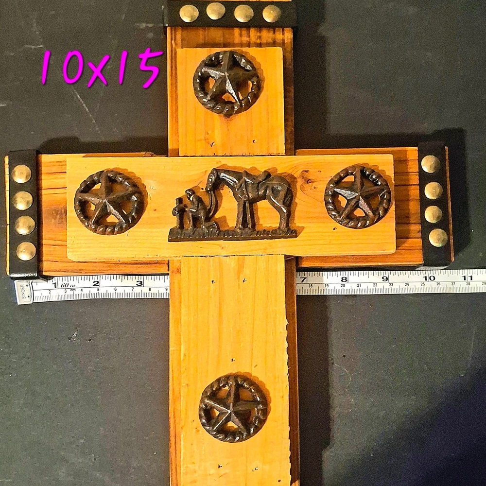 Wooden Cross with Metal Accents